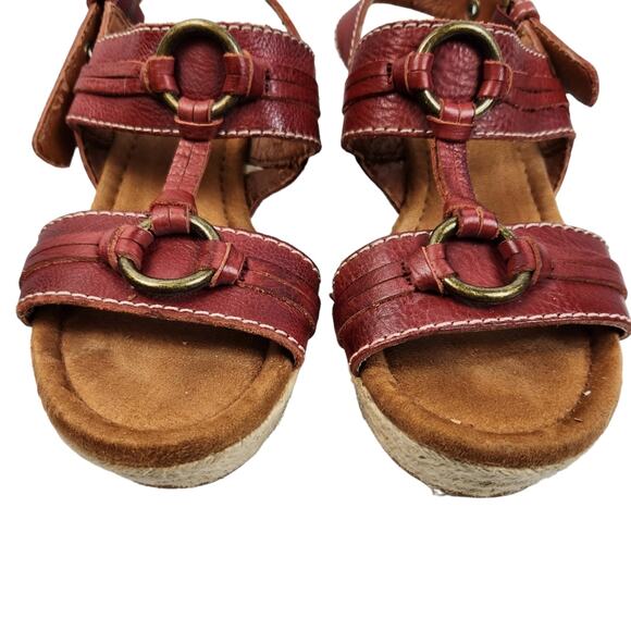 Lucky Brand Wedge Sandal Sz 7.5 Femi Sandal Red Leather Platform - Picture 8 of 13